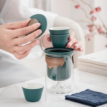 玻璃便捷式旅行功夫茶具喝茶小套裝一壺三杯收納包戶外快客杯陶瓷