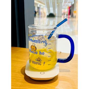 學生冬季帶把手刻度吸管玻璃杯