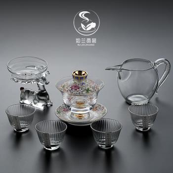 蓋碗茶具套裝玻璃三才杯蓋碗泡茶手繪琺瑯彩蓋碗功夫茶手工茶碗