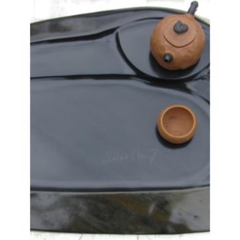 歙硯自然硯石材料家用復古風茶盤單層茶臺茶漏普洱茶中式移動茶具