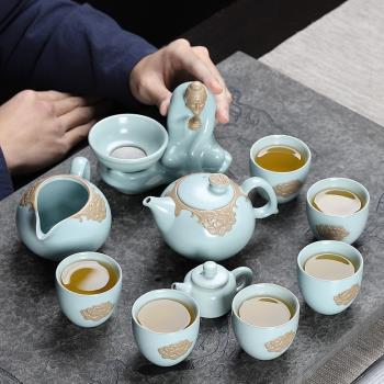 網紅懶人汝窯半自動功夫茶具套裝家用辦公室會客泡茶神器小套禮盒