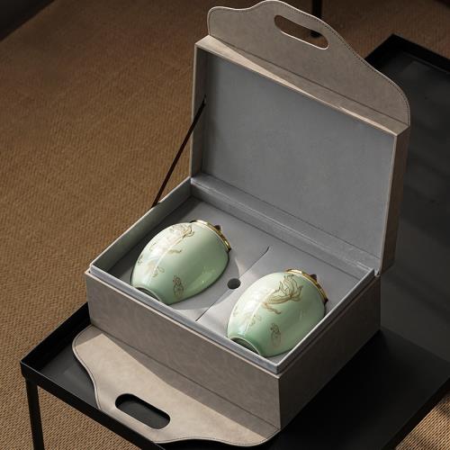 錦鯉陶瓷茶葉罐密封罐紅色喜慶特大號雙罐禮盒空盒茶葉套裝送禮