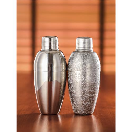 酒吧傳奇優質304不銹鋼搖酒壺酷炫調酒器 三段式蝕刻花做舊雪克杯