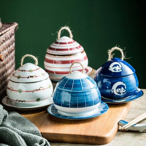 日式如意佛跳墻燉盅陶瓷燕窩甜品碗家用湯盅帶蓋小燉盅隔水燉商用