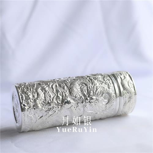 月如銀| 純手工原創設計999足銀浮雕龍紋保溫水杯匠心之作手工品|保溫杯