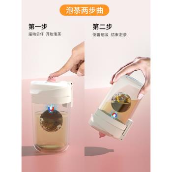 卡通魔力球磁彈隨手杯Tritan磁吸泡茶高顏值便攜女磁吸茶水分離杯