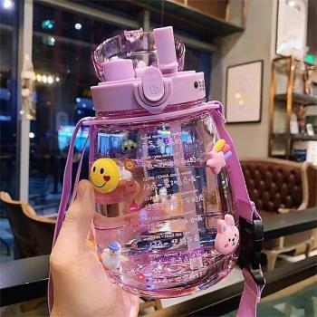 韓版大容量水杯帶吸管女顏值ins網紅學生雙飲杯子戶外防摔水壺