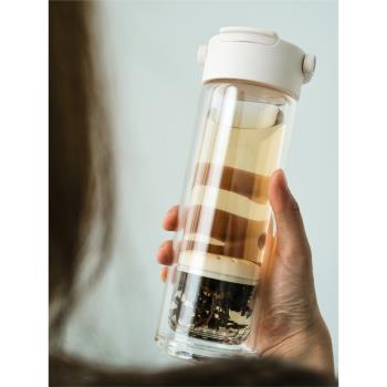 黑蟻滾珠磁彈泡茶杯茶水分離雙層磁吸杯高硼矽高顏值玻璃杯子防燙