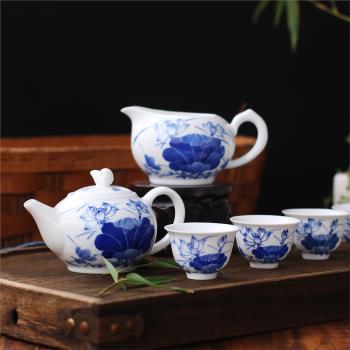 紅葉陶瓷 景德鎮8頭手繪釉下青花功夫茶具茶壺分水杯禮盒套裝