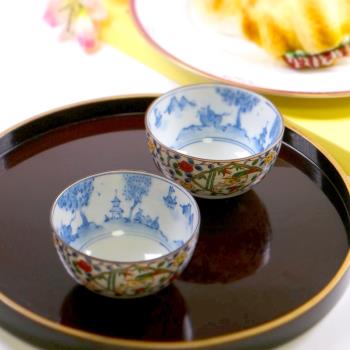 日本進口龍峰幸山窯陶瓷彩繪青花鳥人山水茶碗杯子日式復古風茶碗