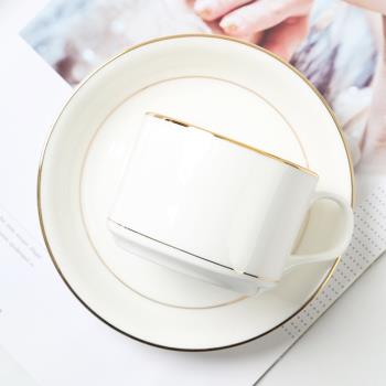 金邊美式骨瓷咖啡杯碟套裝澳式鑲金咖啡杯下午茶杯子酒店擺臺杯碟