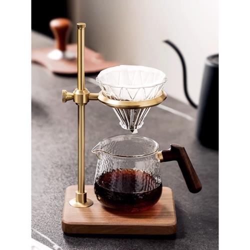 Hero英雄胡桃木黃銅手沖咖啡支架滴濾壺套裝家用手沖咖啡壺套裝壺