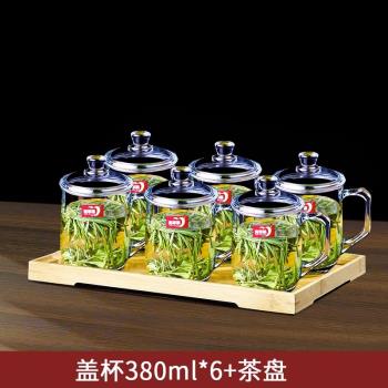 青蘋果家用泡茶喝水玻璃杯子辦公室男女大容量帶蓋水杯套裝