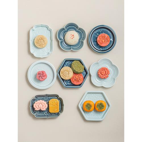 中式茶點盤陶瓷小號結婚喜餅盤復古宴果盤茶幾糕點擺臺訂婚點心盤