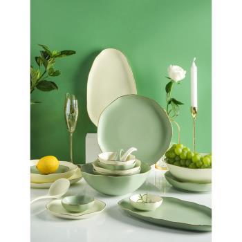 舍裡北歐輕奢金邊陶瓷餐具家用創意吃飯碗盤子菜盤沙拉碗大號湯碗