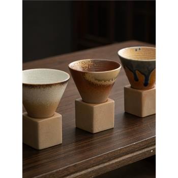 粗陶日式復古拉花帶底座咖啡杯