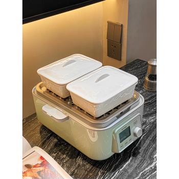 帶蓋陶瓷長方形微波爐焗飯碗蒸盤