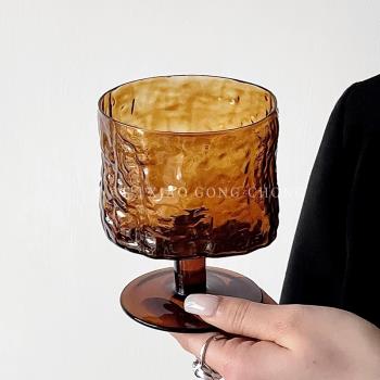 小眾設計美拉德中古杯 ins樹皮玻璃杯高腳酒杯高顏值咖啡杯果汁杯