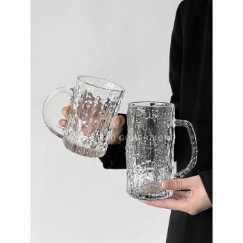 ins創意家用帶把手玻璃杯簡約清新樹紋喝水杯啤酒杯果汁杯咖啡杯