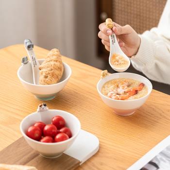 陶瓷可愛立體貓趴碗貓咪飯碗日式兒童個性創意餐具甜品輔食碗帶勺