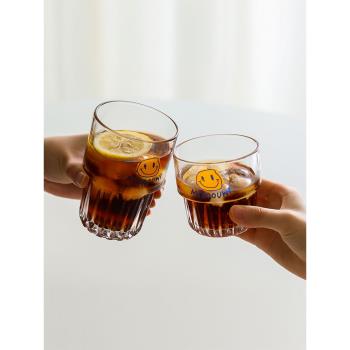肆月笑臉 玻璃杯ins風 果汁啤酒杯子網紅水杯飲料冷飲飲品可樂夏
