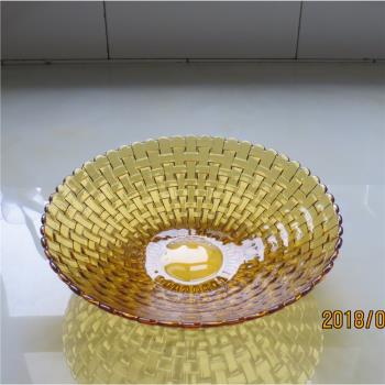歐式竹編圖案透明客廳水晶玻璃擺件酒店婚慶幹創意彩色琉璃果盤鬥