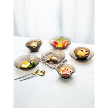 多萊斯鋼化玻璃盤子菜盤家用大沙拉碗飯碗高檔高顏值碗碟餐具套裝