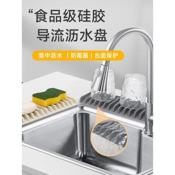 廚房水槽瀝水墊洗手臺防濺水墊矽膠加高斜坡防積水肥皂導流置物墊