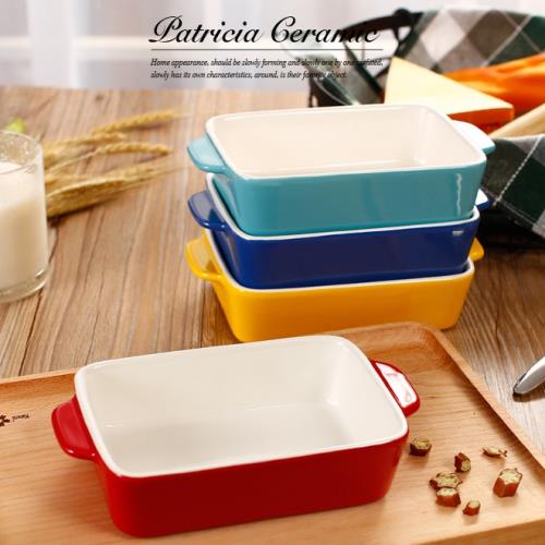 愛美惠 家用多色陶瓷烤盤 長方形芝士焗飯碗盤西餐盤微波烤箱適用