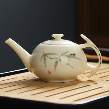 描金功夫茶壺陶瓷手工貼花泡茶壺單壺家用泡茶器中式高檔茶具單品