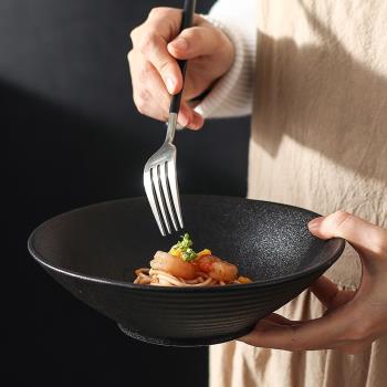 日式一人食拉麵碗藍釉湯碗家用米飯碗創意個性陶瓷碗麵條泡麵大碗