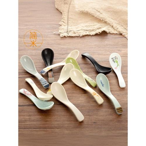 10個密胺勺子商用調羹湯匙小勺長柄彎鉤勺湯勺湯羹龜殼勺塑料餐具