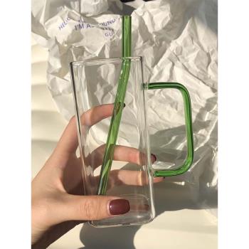 方形帶把手家用平底可加熱玻璃杯