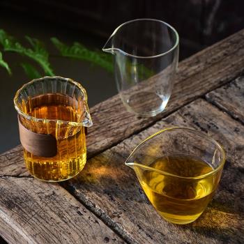 日式手工耐熱透明玻璃公道杯簡約家用分茶器加厚茶海功夫茶具配件