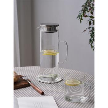 然而家 簡約直身冷水壺花茶飲品高硼矽玻璃耐熱家用大容量涼水壺