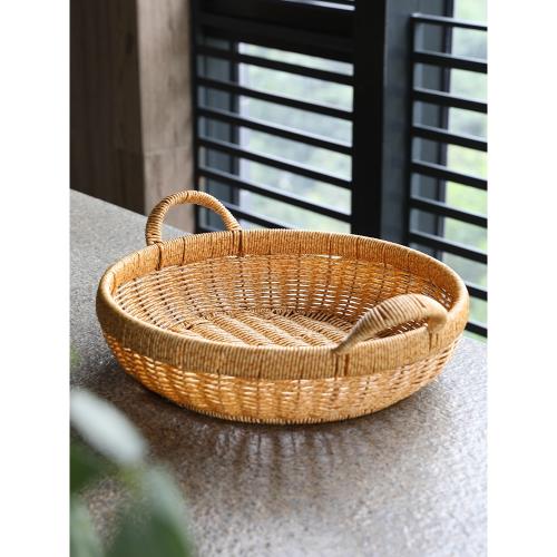 Kens家用果盤北歐風新年客廳零食筐塑料藤編廚房蔬菜雞蛋收納籃
