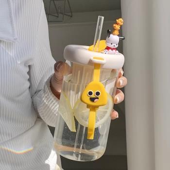 2024新款網紅高顏值玻璃杯女生泡花茶果茶吸管杯夏季飲料冷萃杯子
