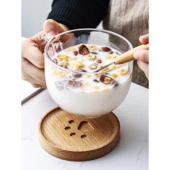 耐高溫可微波燕麥碗帶蓋杯子玻璃