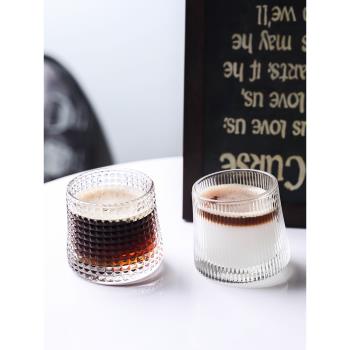 韓國ins玻璃杯子復古浮雕飲品冰球拿鐵咖啡杯不倒翁雞尾酒洋酒杯