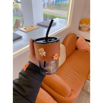 設計感小眾玻璃杯便攜咖啡杯北歐風吸管杯男女學生ins風竹節杯子