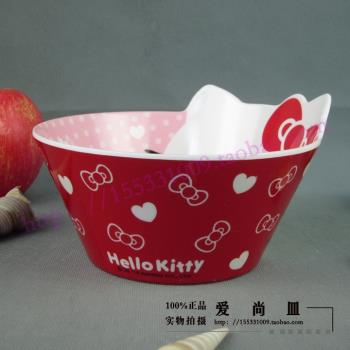 可愛三麗鷗立體KT凱蒂貓頭造型人氣卡通密胺美耐皿兒童盤碗杯套裝