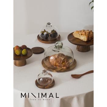 蛋糕玻璃罩透明託盤展示盒帶蓋麵包甜品糕點食品試吃盤點心防塵罩