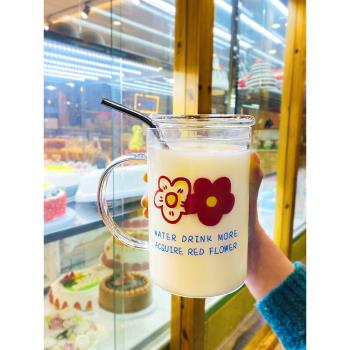 玻璃杯大容量1000ml少女心帶把帶蓋吸管水杯早餐超大創意個性杯子