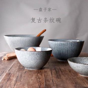 創意復古異形陶瓷大碗 個性線條大容量家用菜碗沙拉碗湯麵碗餐具