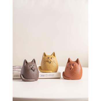 陶瓷可愛貓咪靈猴茶玩擺件茶桌辦公室臥室客廳百搭小物件現代簡約