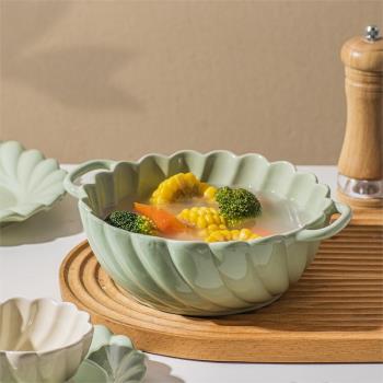肆月北歐風雙耳湯碗大碗家用陶瓷碗湯麵碗拉麵碗泡麵碗高顏值餐具