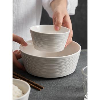 陶瓷碗家用飯碗日式湯碗湯盆簡約白色小碗防燙加厚好看的麵碗大碗