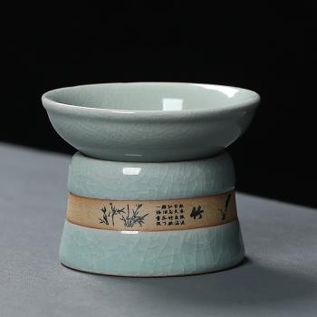 哥窯文竹茶漏功夫茶具茶道零配茶水分離器陶瓷過濾細密濾網家用