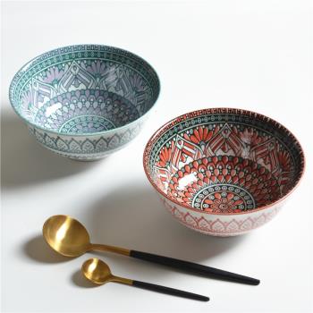 6寸日式釉下彩陶瓷飯碗個性家用餐具創意陶瓷碗ins麵碗防燙喝湯碗