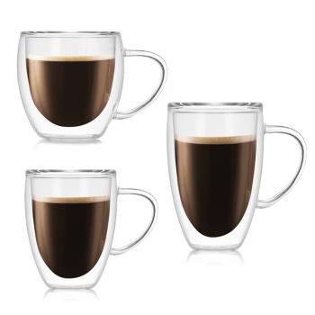 耐熱雙層玻璃杯平耳咖啡杯高硼矽透明水杯子創意玻璃啤酒杯帶把手